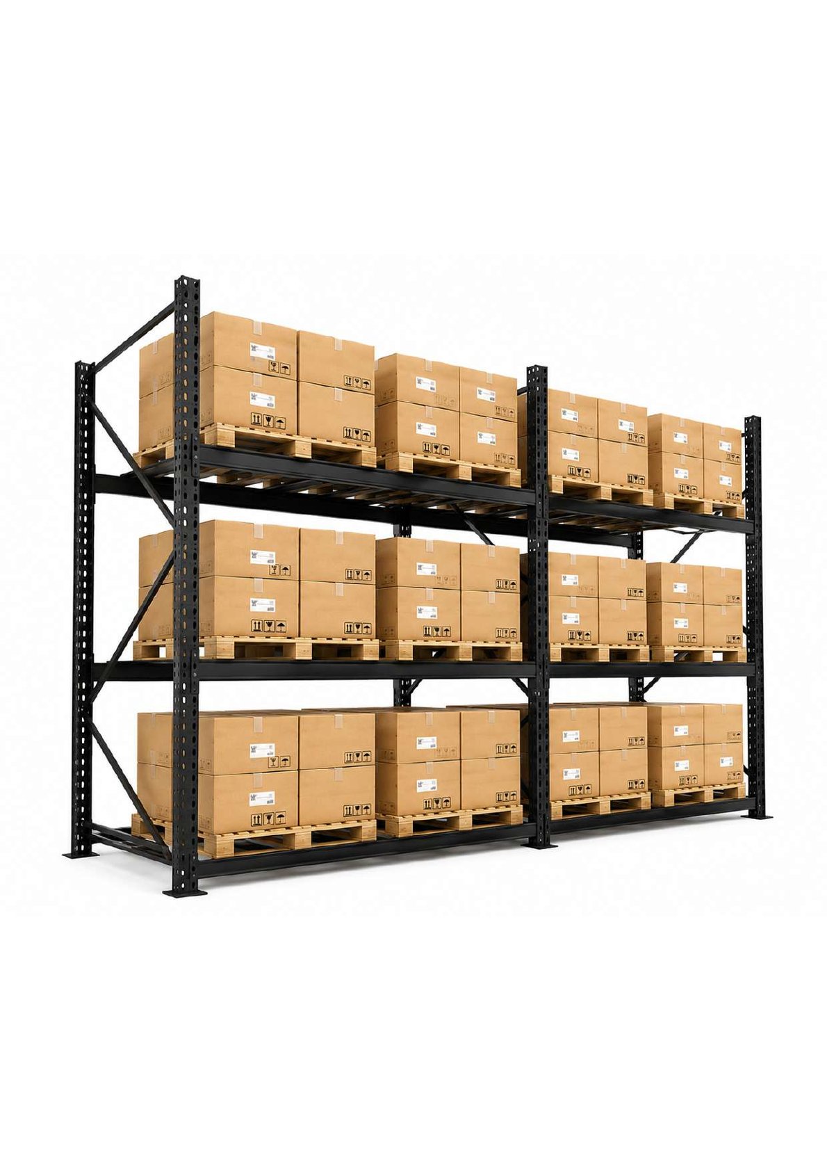 Selective pallet racking system with multiple beam levels installed in a warehouse by Smart Storage Creation